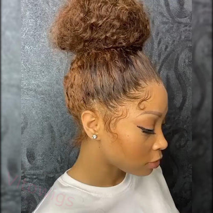 Brown Brazilian Water Wave Long Curly Wigs