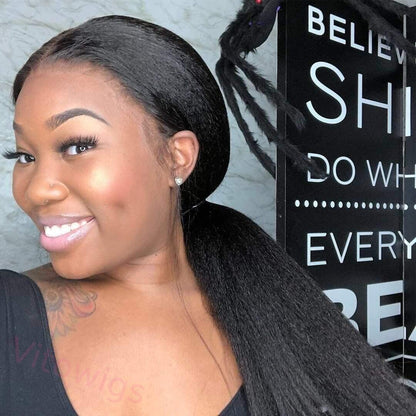 Kinky straight 200% density glueless brazilian black wigs