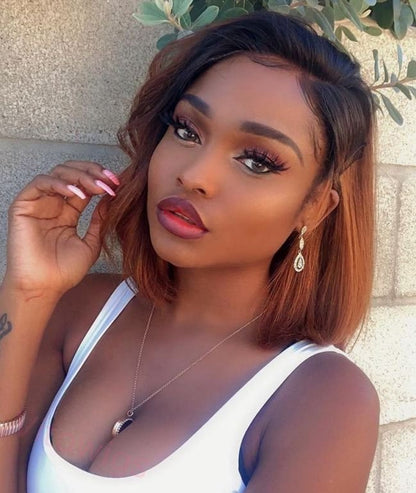 Black Gradient Light Brown Brazilian Straight Hair BOB Wigs Lady Wig