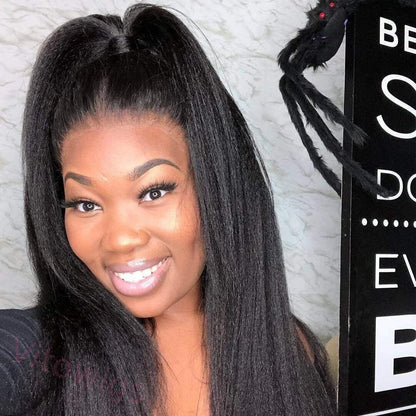 Kinky straight 200% density glueless brazilian black wigs