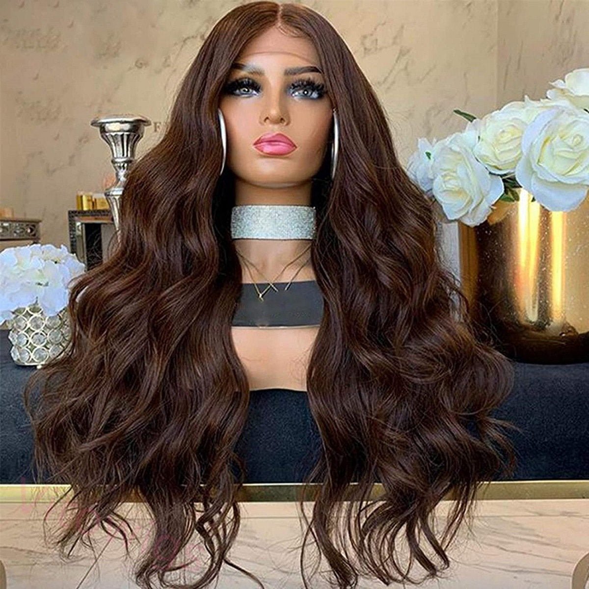 Hot Sale Glueless Brown Long Hair Brazilian Body Wavy Wigs