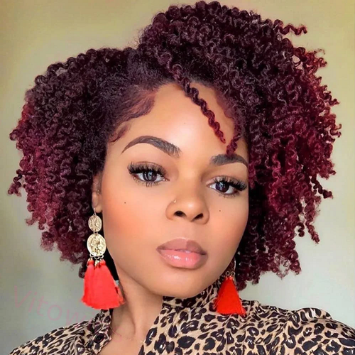 Short Hair Afro Kinky Curly Wigs With Bangs For Black Women