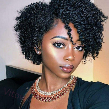 Short Hair Afro Kinky Curly Wigs With Bangs For Black Women
