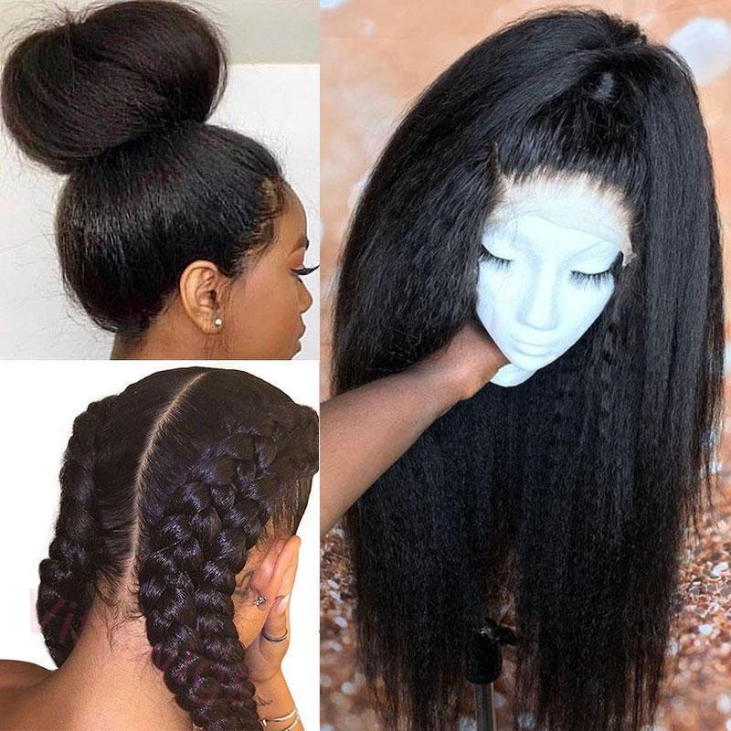 Kinky straight 200% density glueless brazilian black wigs